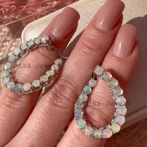 Natürlicher Feueropal Ohrring- Silber Diamant Ohrring- Handgefertigter Opal Diamant Ohrring Silber- Silber Diamant Schmuck, Schmuck Geschenk für Sie