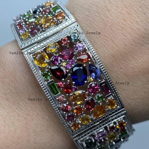 Pulsera de zafiros, rubíes y espinelas naturales, joyería de plata de ley 925, regalo de aniversario de bodas.