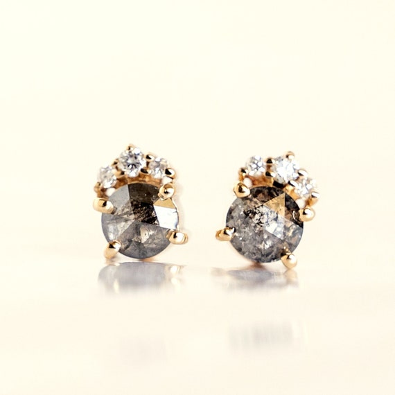Salt and Pepper Diamond Stud Earrings Salt and Pepper Diamond Etsy