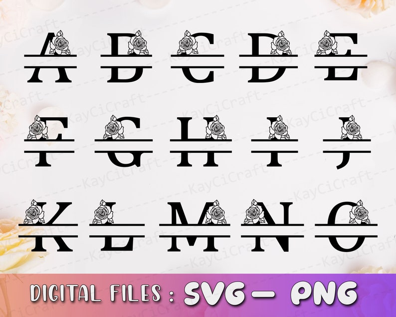Rose Split Monogram Alphabet SVG | Split Monogram Frame Alphabet ...
