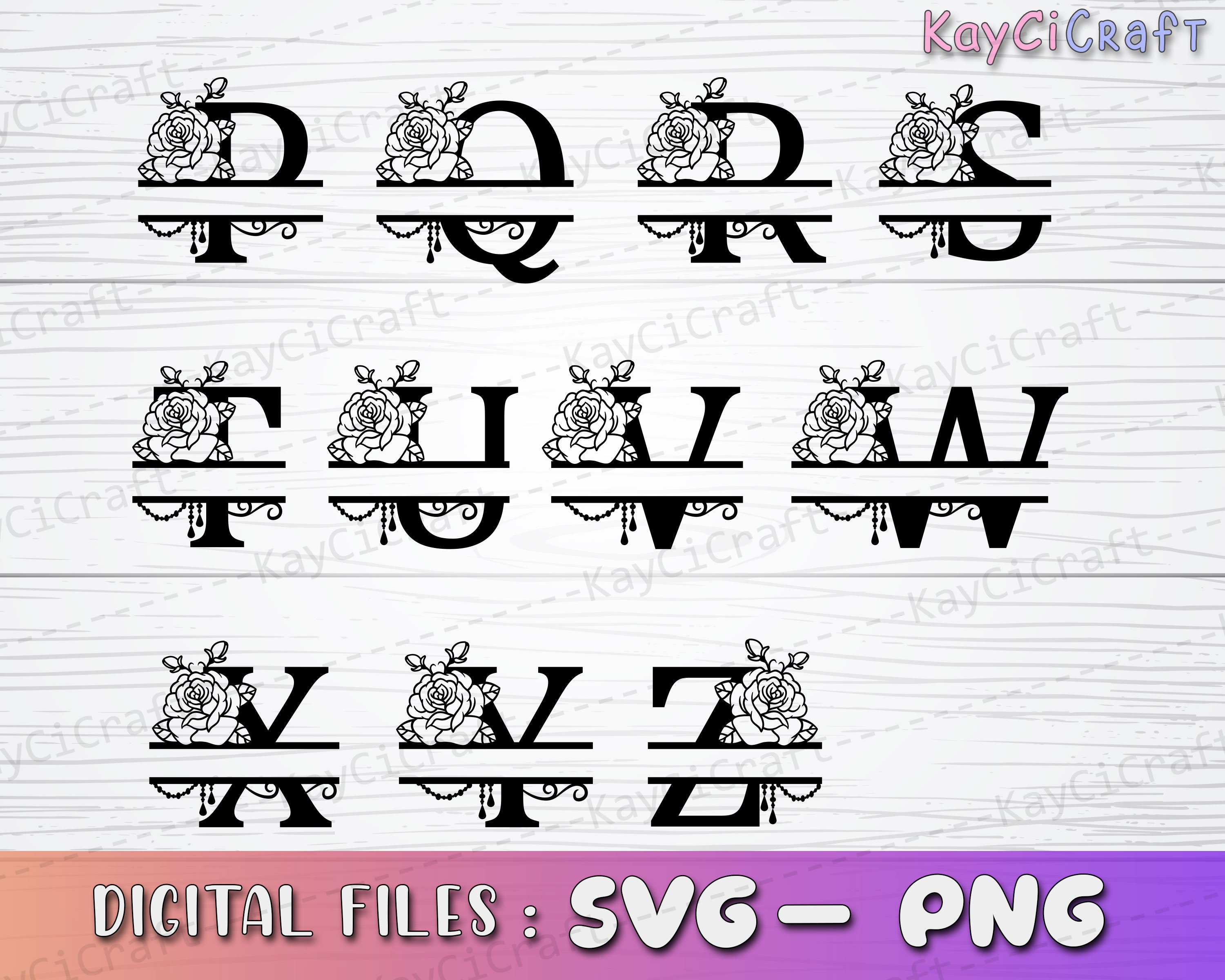 W/split Monogram Roses Rose Split Monogram Alphabet SVG | Split Monogram Frame Alphabet ...