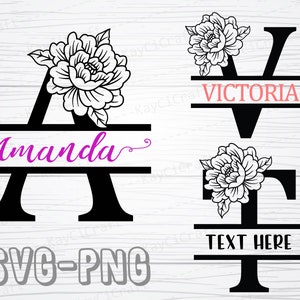 Floral Split Monogram Alphabet SVG | Split Monogram Frame Alphabet|Monogram Letter SVG|Last Name Monogram|Svg / Png /Custom Cut file /Cricut