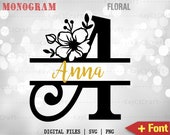 Floral Split Monogram Alphabet SVG | Split Monogram Frame Alphabet|Monogram Letter SVG|Last Name Monogram|Svg / Png /Custom Cut file /Cricut