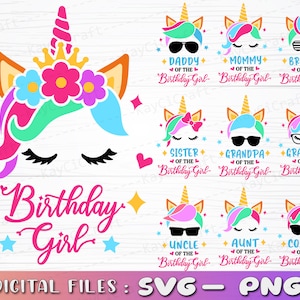 Unicorn verjaardag meisje bundel SVG/Unicorn familie SVG/Unicorn verjaardagsfeestje SVG/papa Unicorn/mama Unicorn/SVG/cut bestand/Cricut