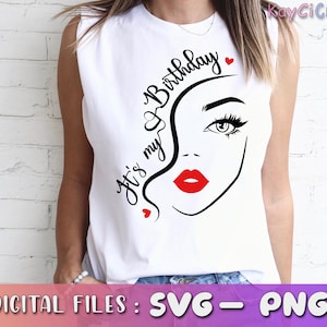Volto di donna Compleanno SVG / Volto di donna Svg / Compleanno Svg / Labbro in formato SVG / Viso di ragazza in formato SVG / Donna in formato SVG / Svg / Png /File di taglio personalizzato /Cricut