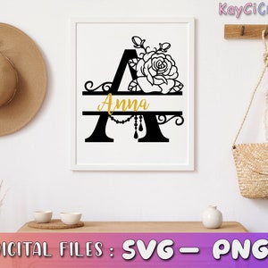 Rose Split Monogram Alphabet SVG | Split Monogram Frame Alphabet ...