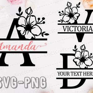 Alfabeto de monograma dividido de flores SVG / Alfabeto de marco de monograma dividido/Letra de monograma SVG/Monograma de apellido/Svg / Png /Archivo de corte personalizado /Cricut
