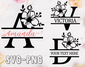 Fleur Split monogramme Alphabet SVG | Alphabet cadre monogramme divisé|Lettre monogramme SVG|Monogramme du nom de famille|Svg/PNG/fichier de coupe personnalisée/Cricut