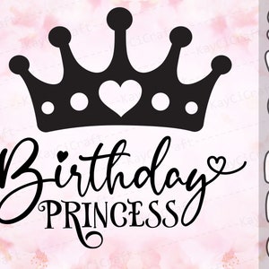 May include: Black and white graphic design with a crown and the text "Birthday Princess".