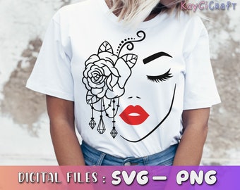 Woman face with Rose SVG | Woman face Svg | Rose Svg | Lip svg | Girl face svg | Floral svg | Svg / Png /Custom Cut file /Cricut