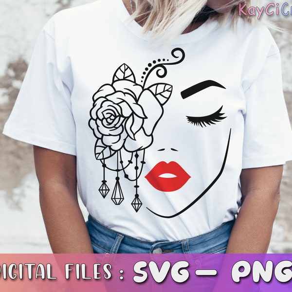 Woman face with Rose SVG | Woman face Svg | Rose Svg | Lip svg | Girl face svg | Floral svg | Svg / Png /Custom Cut file /Cricut