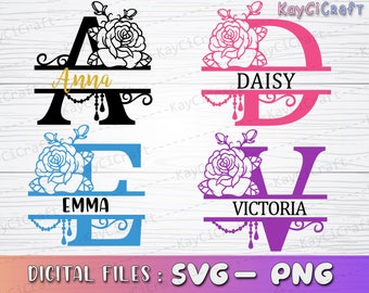Rose Split Monogram Alphabet SVG | Split Monogram Frame Alphabet|Monogram Letter SVG|Last Name Monogram|Svg / Png /Custom Cut file /Cricut