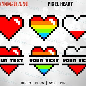 Monograma de corazón de píxel SVG / Camisa de píxel SVG/ Monograma dividido de corazón svg / Corazón SVG / Corazón personalizado / Svg / Png / Archivo de corte personalizado /Cricut