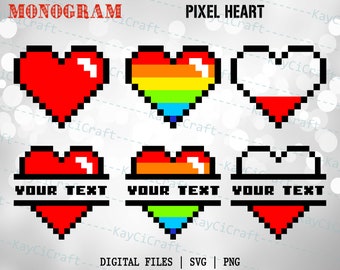 Pixel Heart Monogram SVG | Pixel Shirt SVG| Heart Split Monogram svg | Heart SVG | Heart Personalized | Svg / Png / Custom Cut file /Cricut