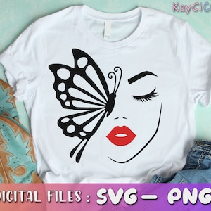 Frauengesicht mit Schmetterling SVG | Frauengesicht Svg | Schmetterling Svg | Lippensvg | Mädchen Gesicht SVG | Frauensvg | Svg / Png /Custom Cut Datei /Cricut