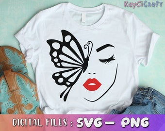 Woman face with Butterfly SVG | Woman face Svg | Butterfly Svg | Lip svg | Girl face svg | Woman svg | Svg / Png /Custom Cut file /Cricut