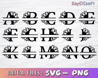 Sunflower Split Monogram Alphabet SVG | Sunflower Alphabet | Monogram Letter SVG | Last Name Monogram|Svg / Png /Custom Cut file /Cricut