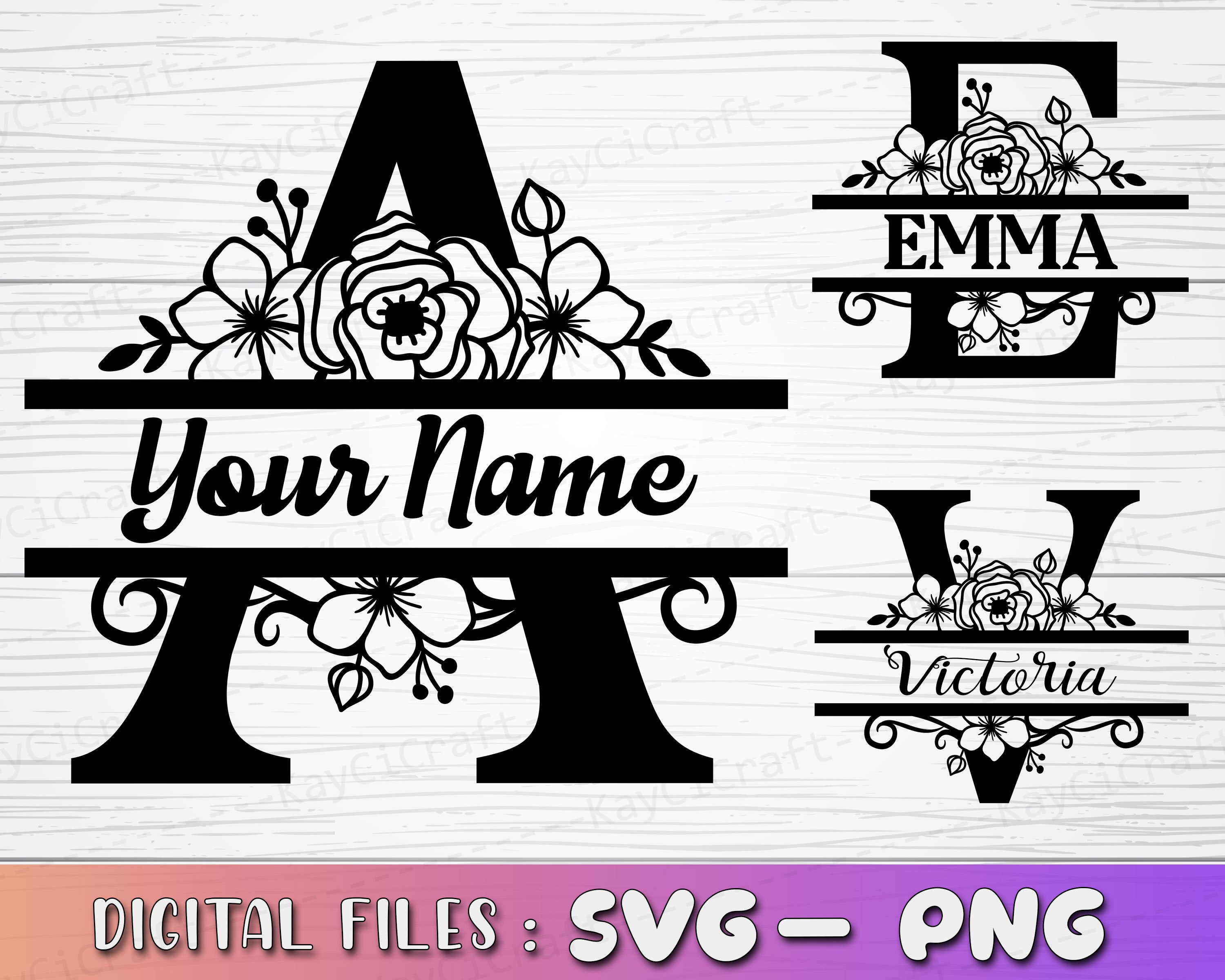 Flower Split Monogram Alphabet SVG Split Monogram Frame 