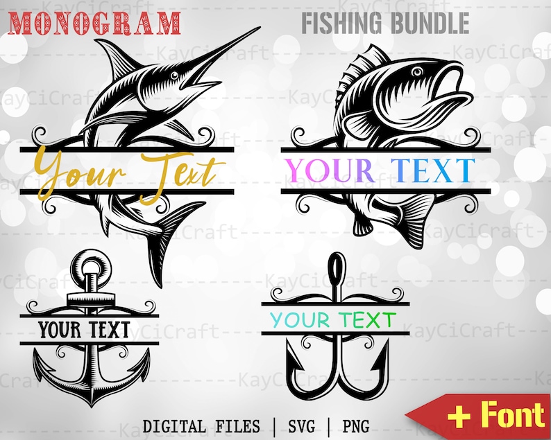 Fishing Monogram SVG Bass Fish SVG Fishing Split Monogram - Etsy