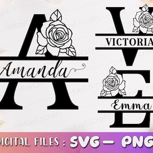 Alfabeto de monograma dividido rosa SVG / Marco de monograma dividido Alfabeto/Letra de monograma SVG/Monograma de apellido/Svg / Png /Archivo de corte personalizado /Cricut
