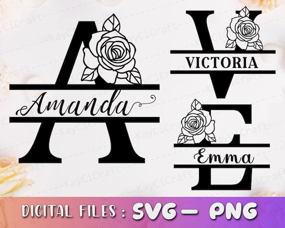 Rose Split Monogram Alphabet SVG Split Monogram Frame 