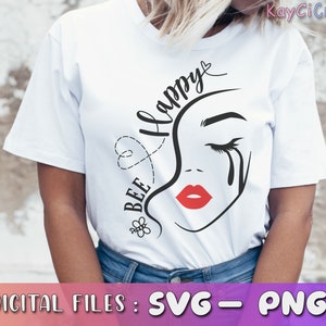 Bijen gelukkig SVG | Vrouw gezicht Svg | Meisje gezicht SVG | Lip-svg | Ogen SVG | Vrouw zeggen SVG | Bee Svg/Svg/Png/aangepast gesneden bestand/Cricut