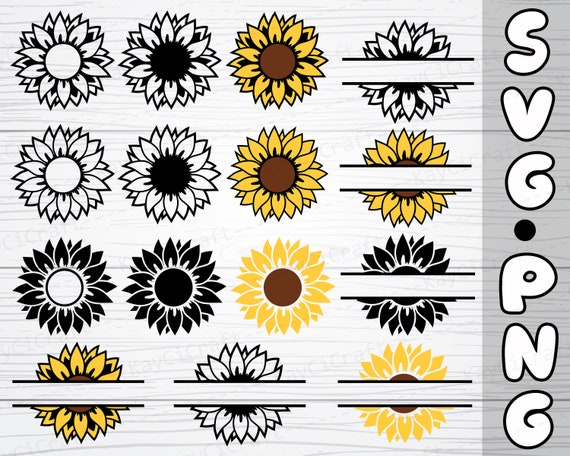 Sunflower Split Monogram SVG  | Sunflower SVG | Sunflower bundle Svg | Bloom Sunflowers SVG | Personalized Sunflower svg | Svg / Png /Cricut