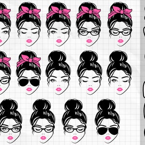 Bundle Messy Bun SVG / Messy Bun con occhiali SVG / Momlife SVG / Messy Bun Hair SVG / Messy Bun Woman Svg/Svg / Png /File di taglio personalizzato /Cricut
