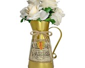Rustic Farmhouse Tall Metal Gold Flower Vase for Living Room, Home Decor, Table Decorations and Wedding Gifts, 8.5