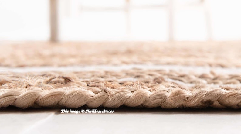 Indian Braided Rug Floor Rug Handmade Jute Rug Beautiful Floor Rug 6x6 Feet Natural Jute Round Rug Indian Handwoven Ribbed Solid Area Rugs