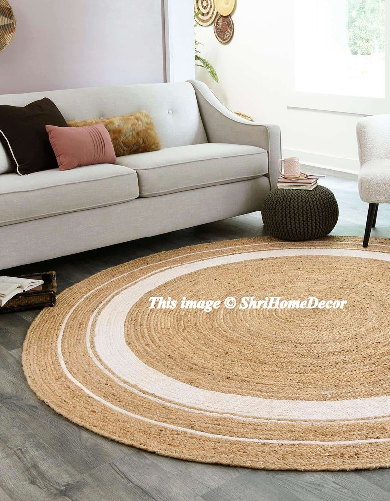 Indian Braided Rug Floor Rug Handmade Jute Rug Beautiful Floor Rug 6x6 Feet Natural Jute Round Rug Indian Handwoven Ribbed Solid Area Rugs