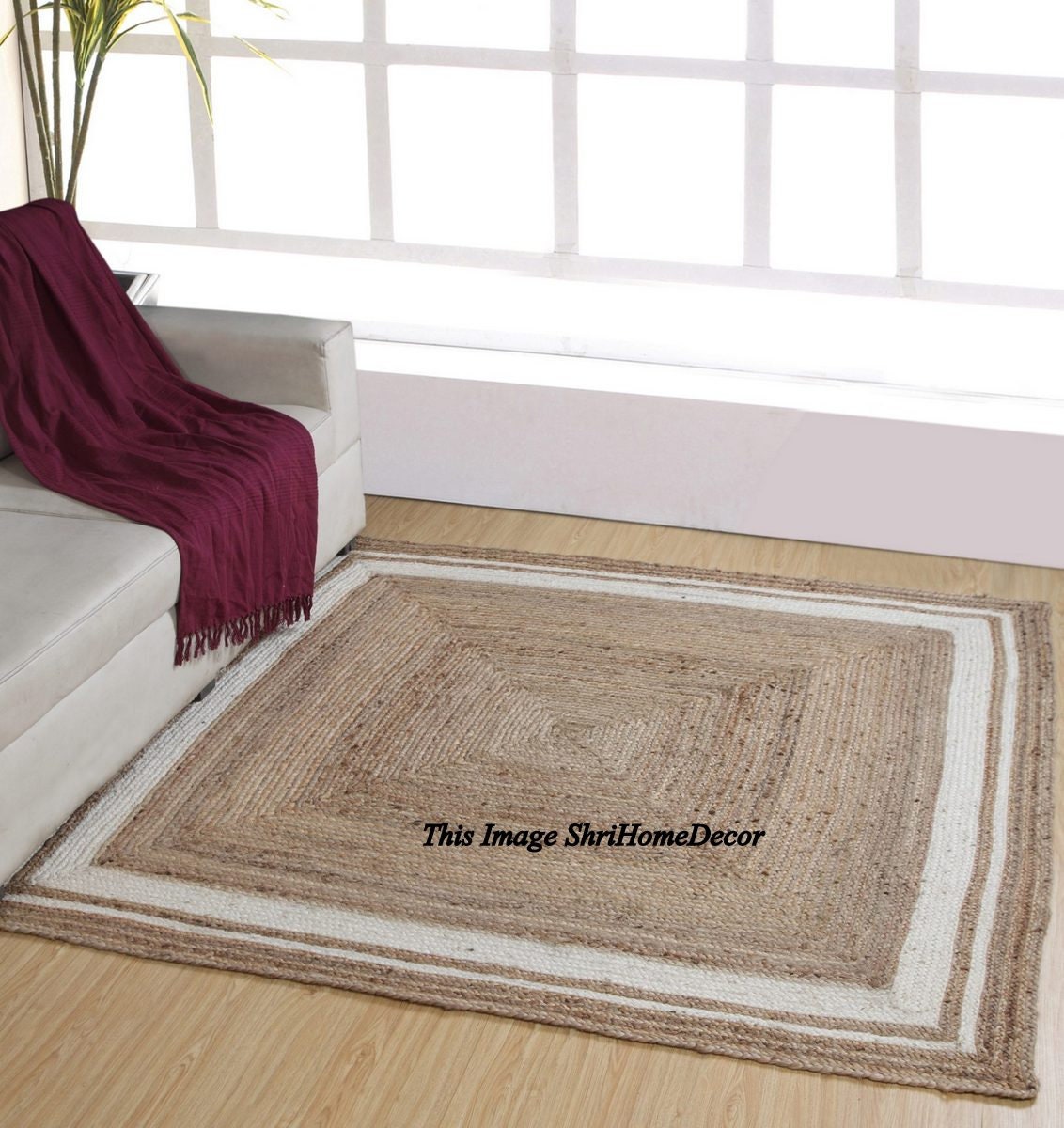 Hand Braided Square Jute Rug Rag Hand Woven Natural Jute area Etsy