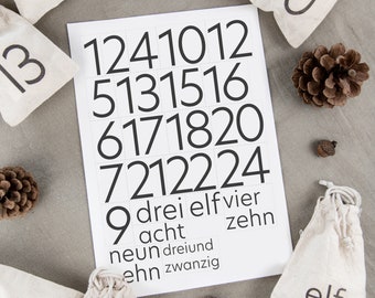 Advent calendar numbers 1-24 Download | printable | Digital | To iron on | design