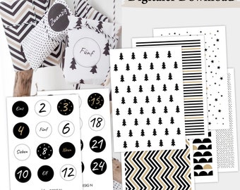 Advent calendar paper & numbers 1-24 | Download, Printable | Christmas | Christmas trees/stars/crescent moon