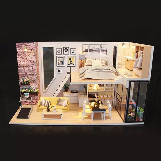 DIY Dollhouse Modern Duplex Living Room Miniature House Toys Etsy UK