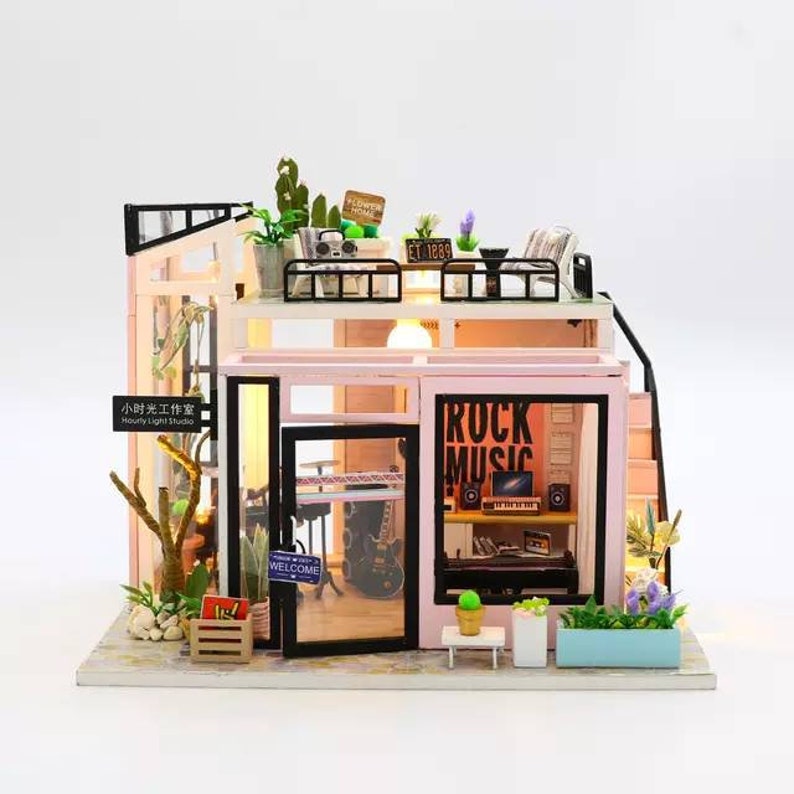 Buy Houguang Music Studio DIY Dollhouse Kit Dollhouse Miniature Online