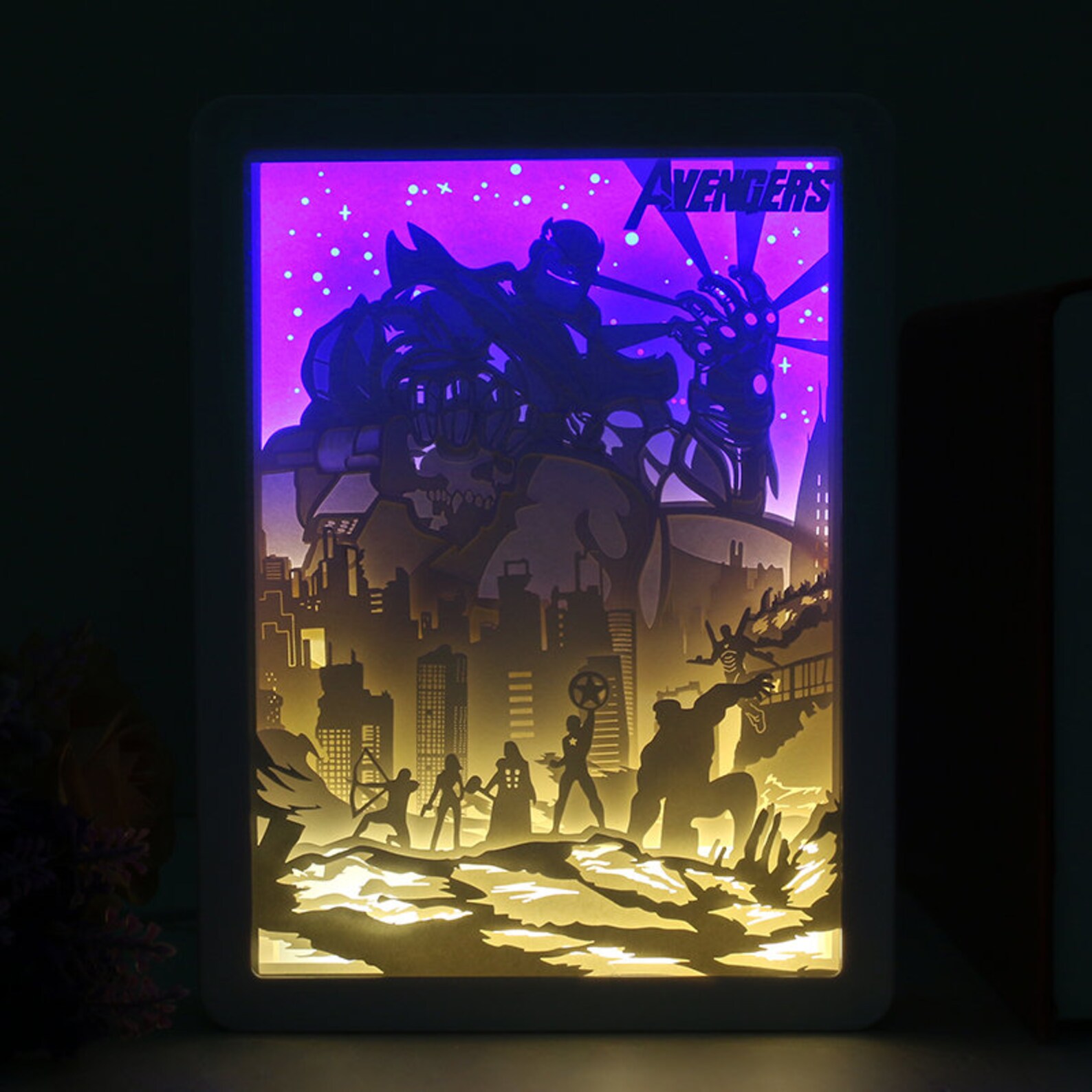 Avengers Gift Shadow Box 3D Paper Cut Light Box Wall | Etsy