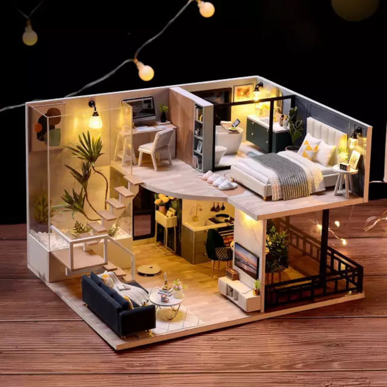 Buy DIY Dollhouse Kit Modern Living Room Miniature Doll House Online in