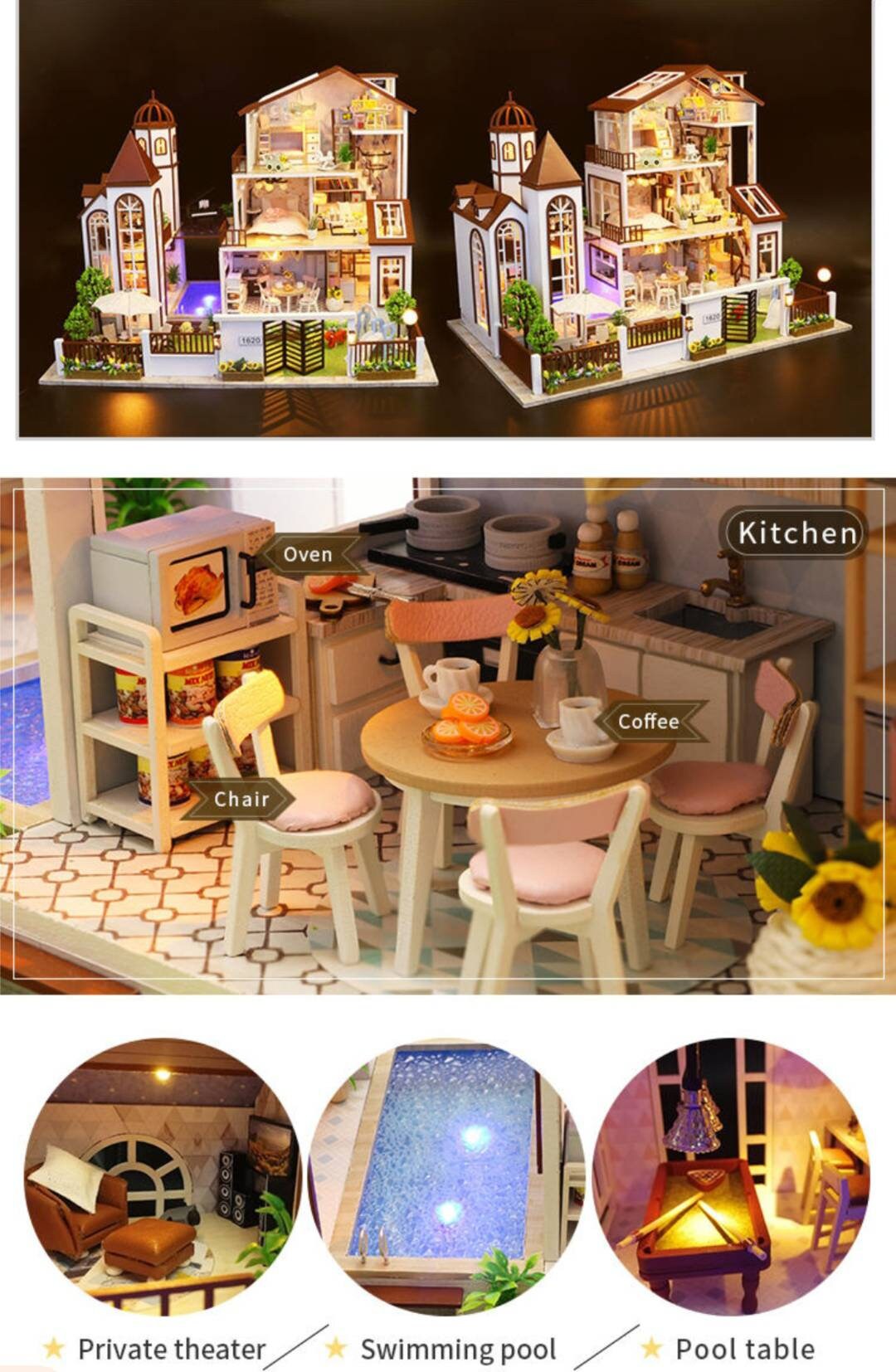 DIY Dollhouse Kit Three Floor Town Villa Gifts for Adults and - Etsy