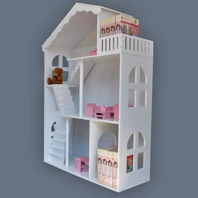 Wooden Dollhouse & Bookshelf 2 in 1 Pretend Furniture Etsy