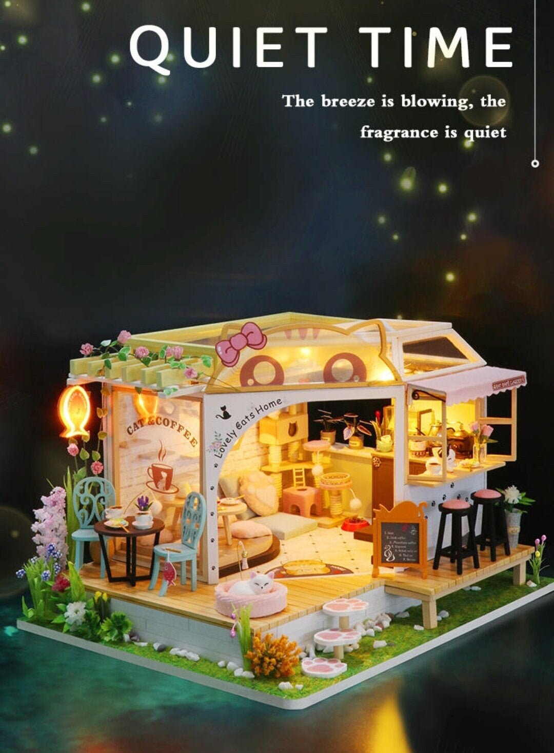 DIY Dollhouse Kit Cat Garden Cafe Miniature With Cat Etsy