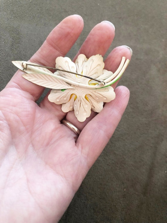 Yellow Enamel Flower Brooch - Vintage Jewelry - L… - image 6