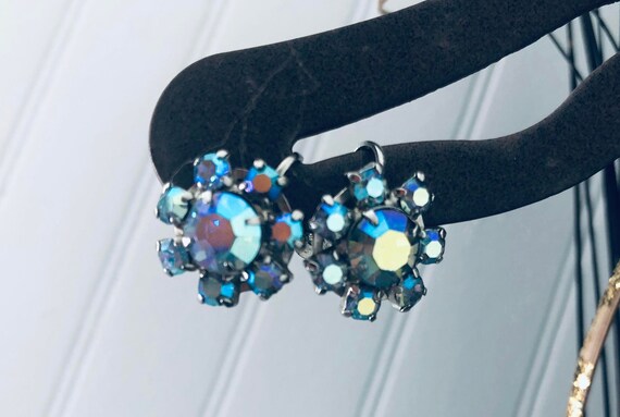 Vintage CORO Earring Jewelry - Blue Aurora Boreal… - image 4