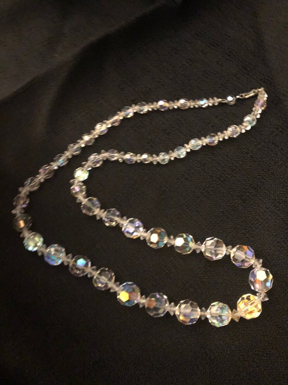 Aroura Borealis Cut Crystal Bead Necklace - Facet… - image 1