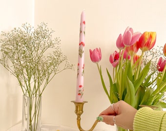 Poppy Hand Painted Dinner Candle | Tapered candle
