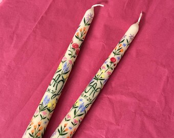 The Written in Flowers Taper Candles: Hand Painted Personalised Wedding Dinner Tapers