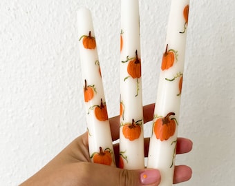 Pumpkin love Hand Painted Candles | Illustrated candles | Taper Candles | Ivory painted candles | Stick Candles