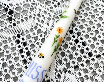 Personalised Teacher Candle | Hand-Painted Wildflower Floral Taper Gift
