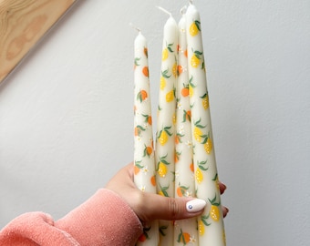 Hand Painted Taper Candles: Lemon & Orange Bloom Illustration