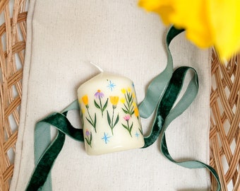 Brighten your day Candle | Spring Candle | Hand painted candle | Pillar Candle